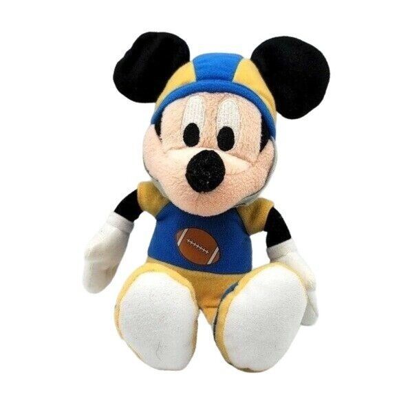 2/$15 Disney Football Mickey Mouse Doll Yellow Blue 10" Uniform Helmet Plush - Picture 1 of 11